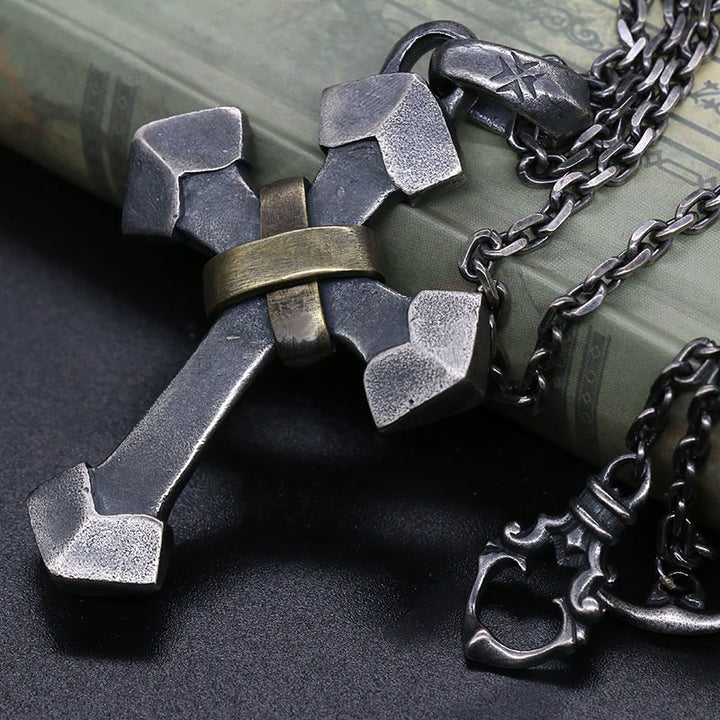 Christianartworkshop 925 Sterling Silver Retro Style Heavy Metal Cross Pendant Necklace - Cross - image 0