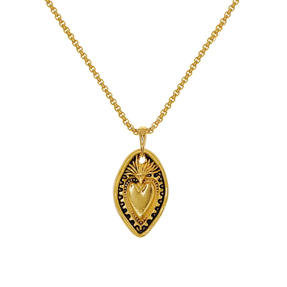Christianartworkshop 24K Copper Gold Plated Retro Style Heart Shield Handmade Pendant Necklace - image 3