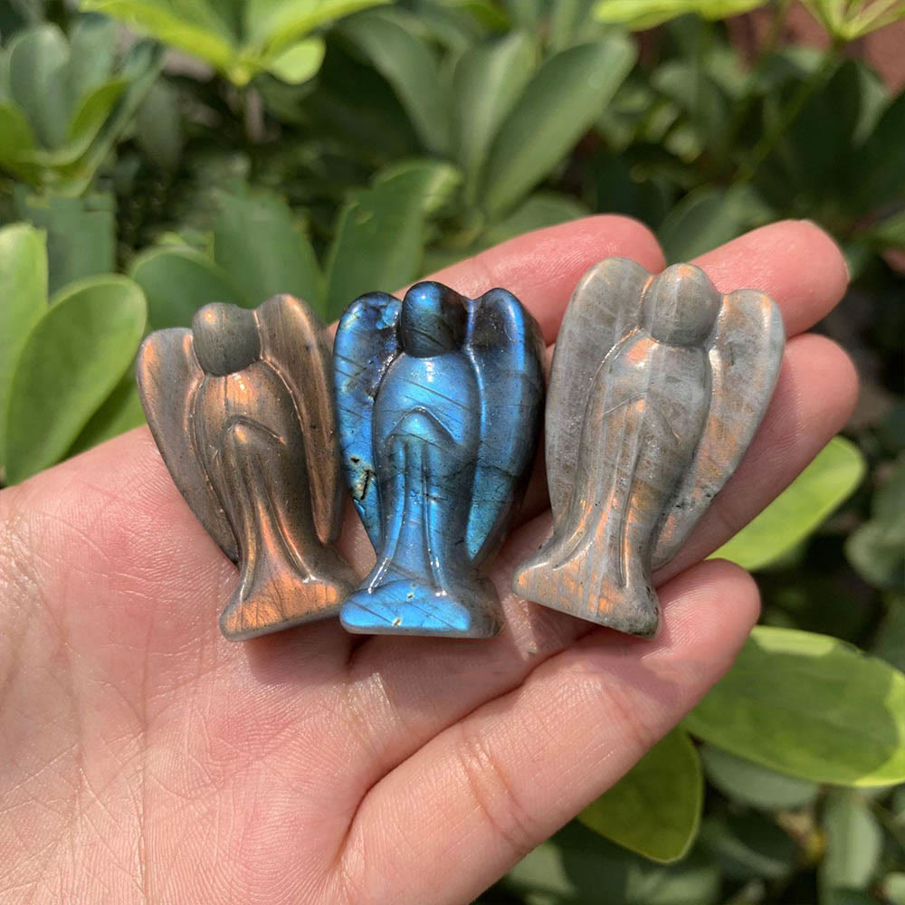 Christianartworkshop Minimalist Abstract Style Multicolor Labradorite Angel Figurine Stereoscopic Desktop Ornaments - image 2