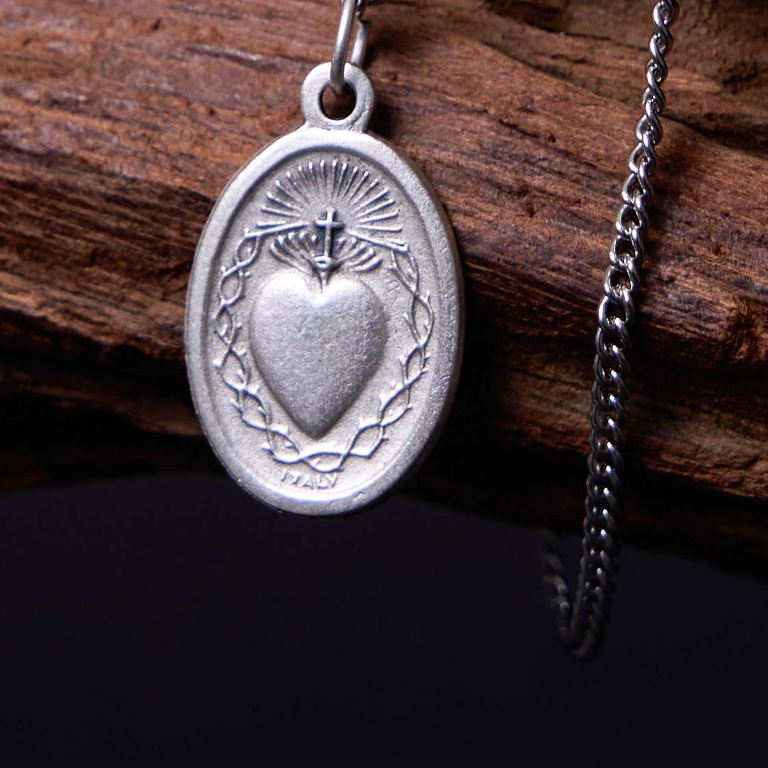 Christianartworkshop Classic Style Sacred Heart of Jesus Cross Flower Pendant Necklace - image 2