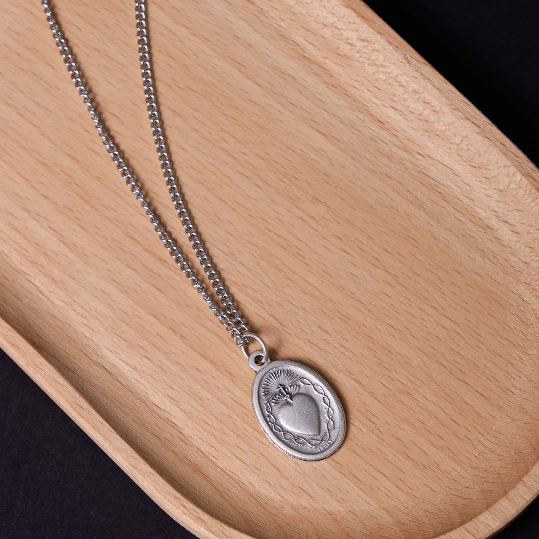 Christianartworkshop Classic Style Sacred Heart of Jesus Cross Flower Pendant Necklace - image 4