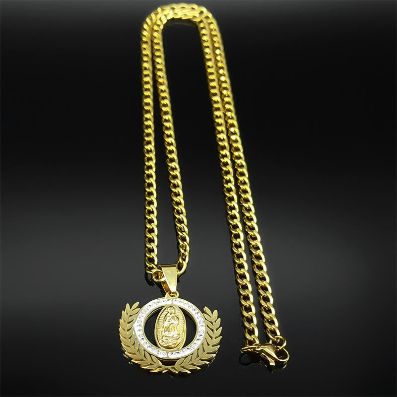 Christianartworkshop Classic Style Olive Branch with Our Lady of Guadalupe Rhinestones Pendant Necklace - image 3