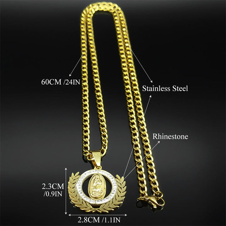 Christianartworkshop Classic Style Olive Branch with Our Lady of Guadalupe Rhinestones Pendant Necklace - image 5