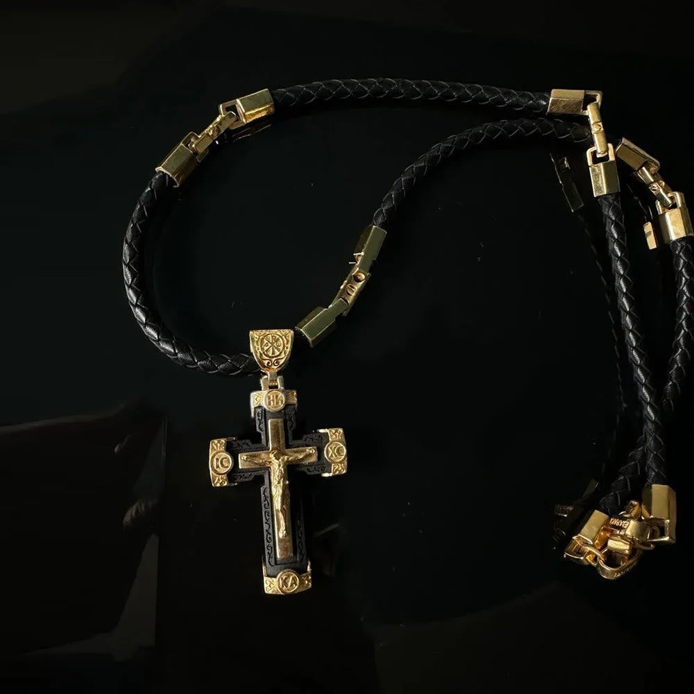 Christianartworkshop Luxury Style Crucifix Jesus Cross Black-gold Alloy Pendant Necklace - Black - image 1