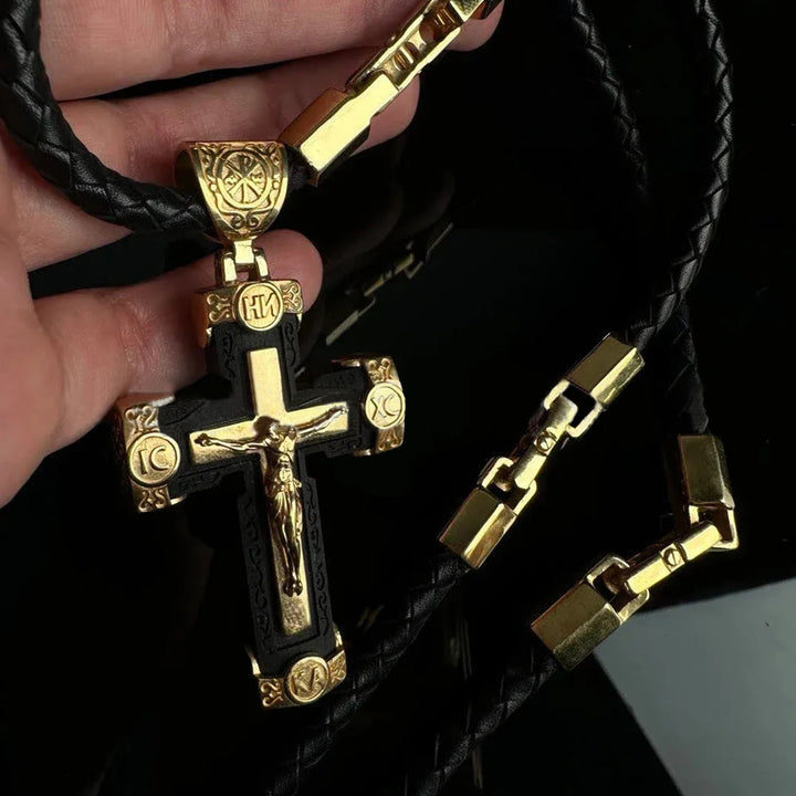 Christianartworkshop Luxury Style Crucifix Jesus Cross Black-gold Alloy Pendant Necklace - image 2