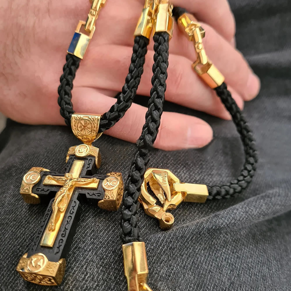 Christianartworkshop Luxury Style Crucifix Jesus Cross Black-gold Alloy Pendant Necklace - image 5