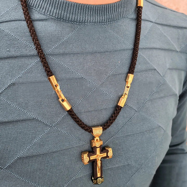 Christianartworkshop Luxury Style Crucifix Jesus Cross Black-gold Alloy Pendant Necklace - image 4