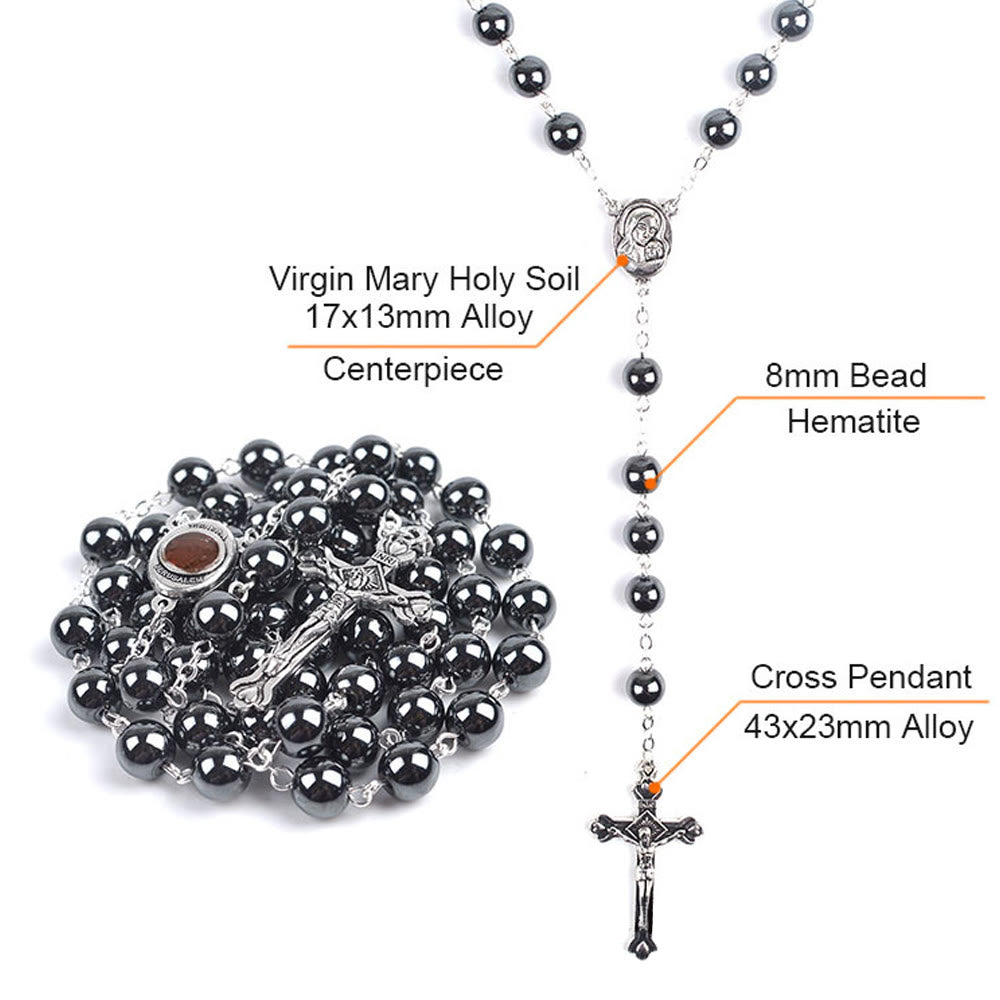 Christianartworkshop Madonna and Child & Crucifix of 8 mm Round Black Hematite Alloy Chain Rosary - image 5