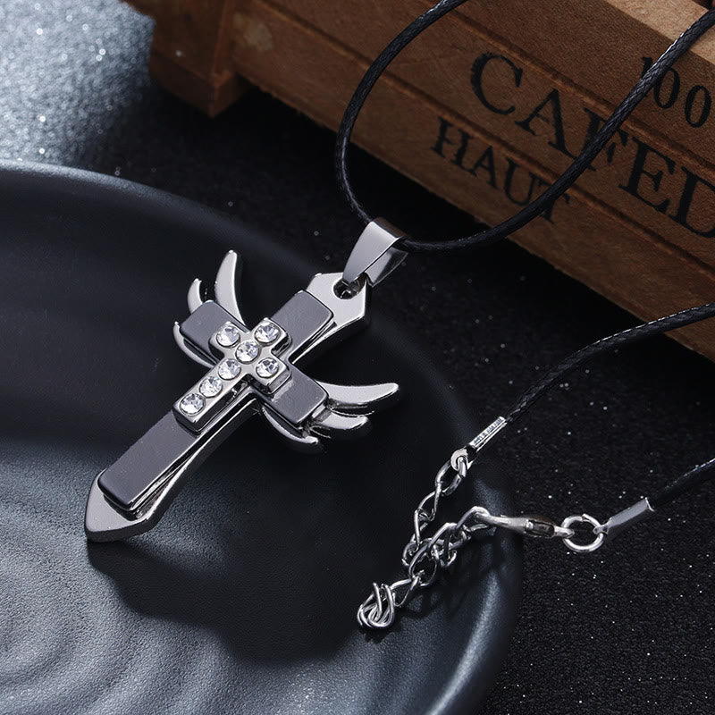 Christianartworkshop Minimalist Style Cross Angel Wings Glossy Rhinestones Pendant Necklace - image 4