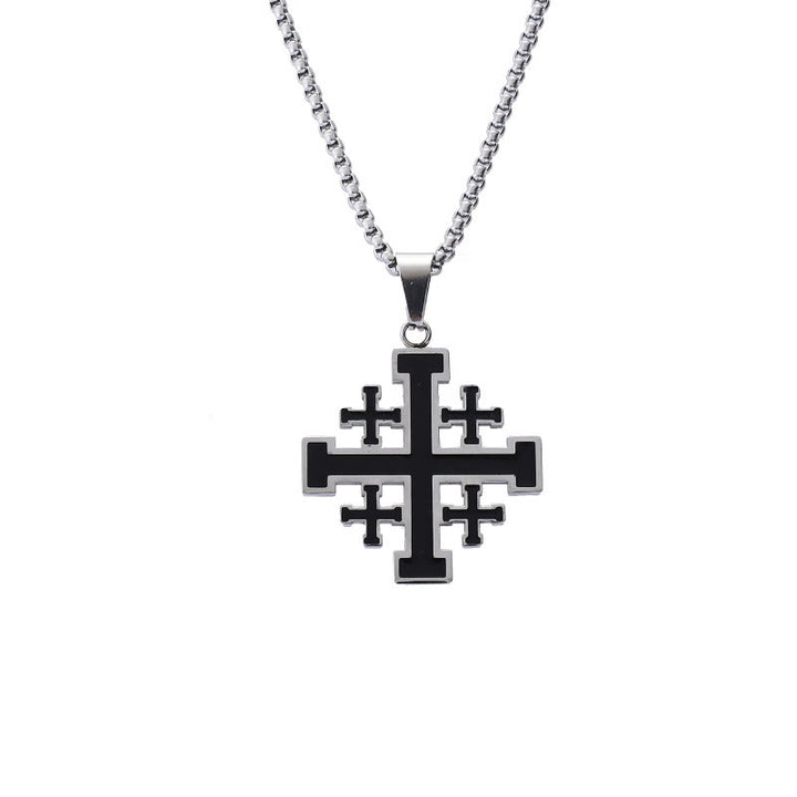 Christianartworkshop Hip-hop Style Jerusalem Cross Titanium Steel Pendant Necklace - Silver with chain - image 5