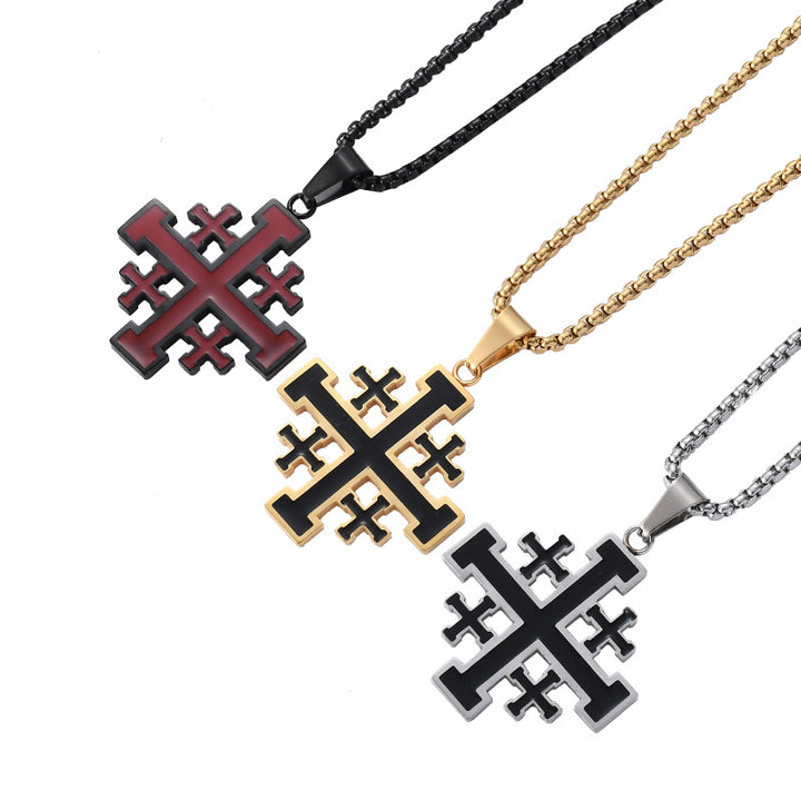 Christianartworkshop Hip-hop Style Jerusalem Cross Titanium Steel Pendant Necklace - image 0