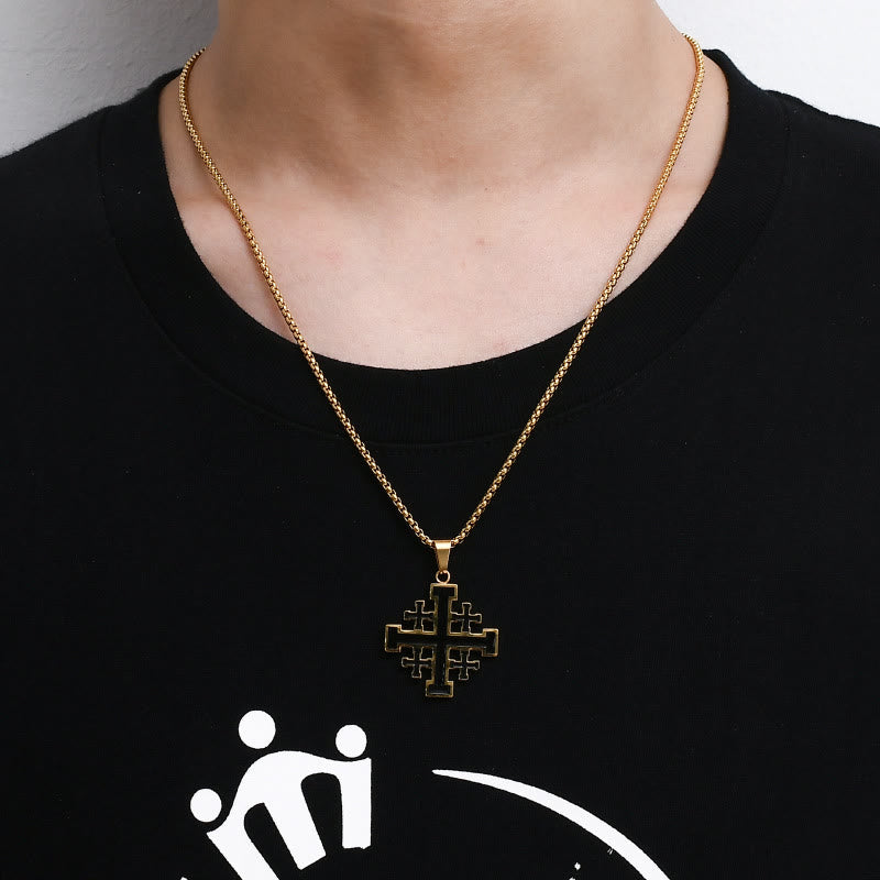 Christianartworkshop Hip-hop Style Jerusalem Cross Titanium Steel Pendant Necklace - image 3