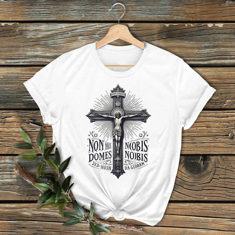 Christianartworkshop Classic Colored Style Crucifixion Emblem Short Sleeve T-shirt - White - 2XL - image 1