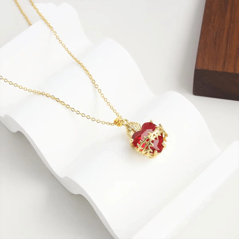 Christianartworkshop FAITH AS YOUR ARMOR: Red Gemstones Sacred Heart of Jesus Pendant Necklace - image 5