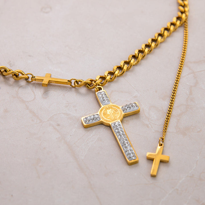 Christianartworkshop Layered Necklace Style St. Benedict Cross Pendant Mixed Chain Necklace - image 3