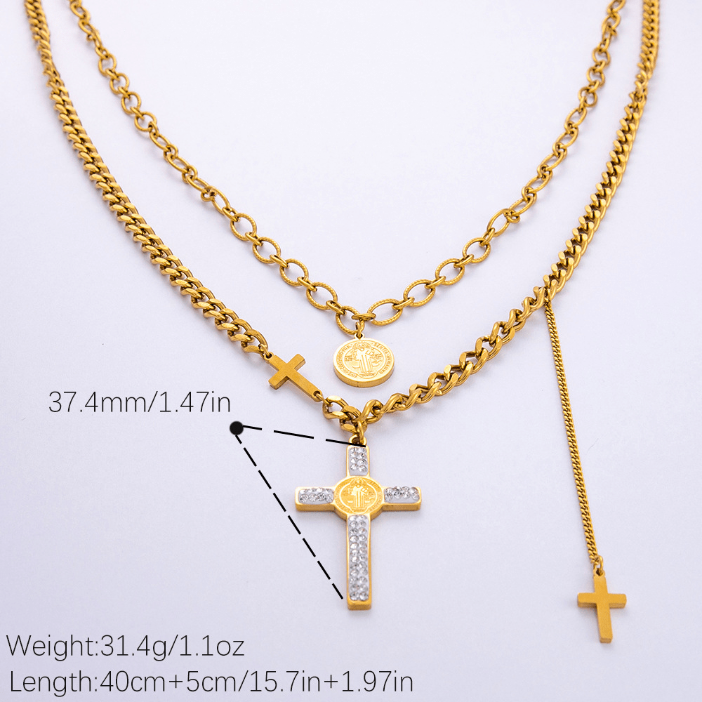 Christianartworkshop Layered Necklace Style St. Benedict Cross Pendant Mixed Chain Necklace - image 5