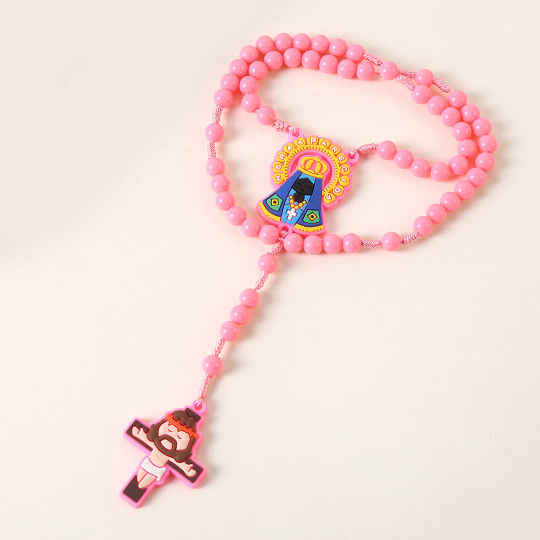 Christianartworkshop Guardian Angel & Crucifix of 8 mm Round Pink/Blue Acrylic Nylon Cord Child Rosary - image 5