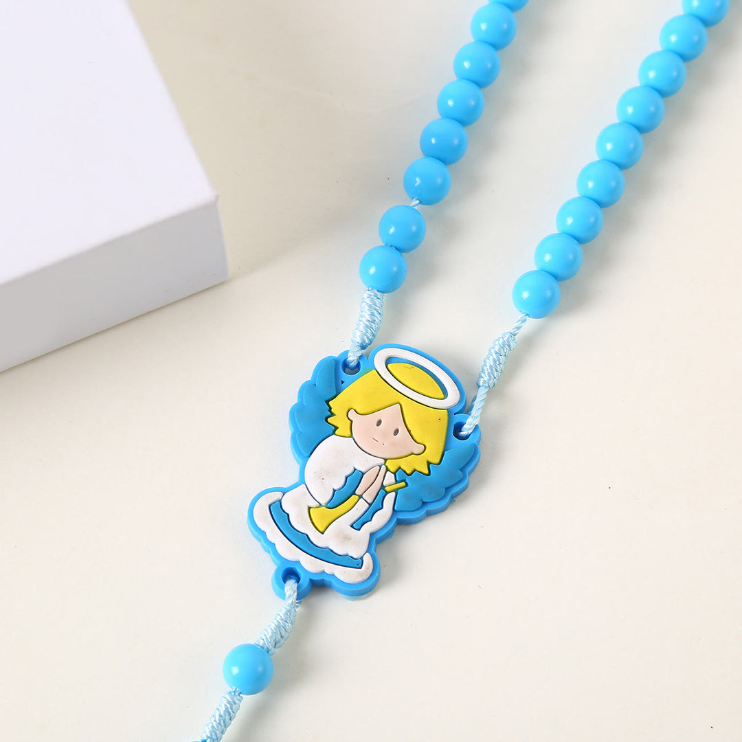 Christianartworkshop Guardian Angel & Crucifix of 8 mm Round Pink/Blue Acrylic Nylon Cord Child Rosary - image 11