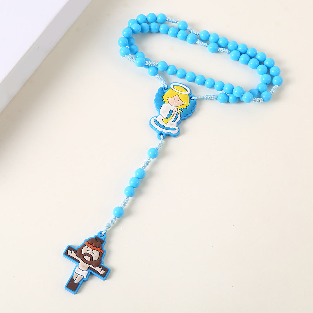 Christianartworkshop Guardian Angel & Crucifix of 8 mm Round Pink/Blue Acrylic Nylon Cord Child Rosary - image 10