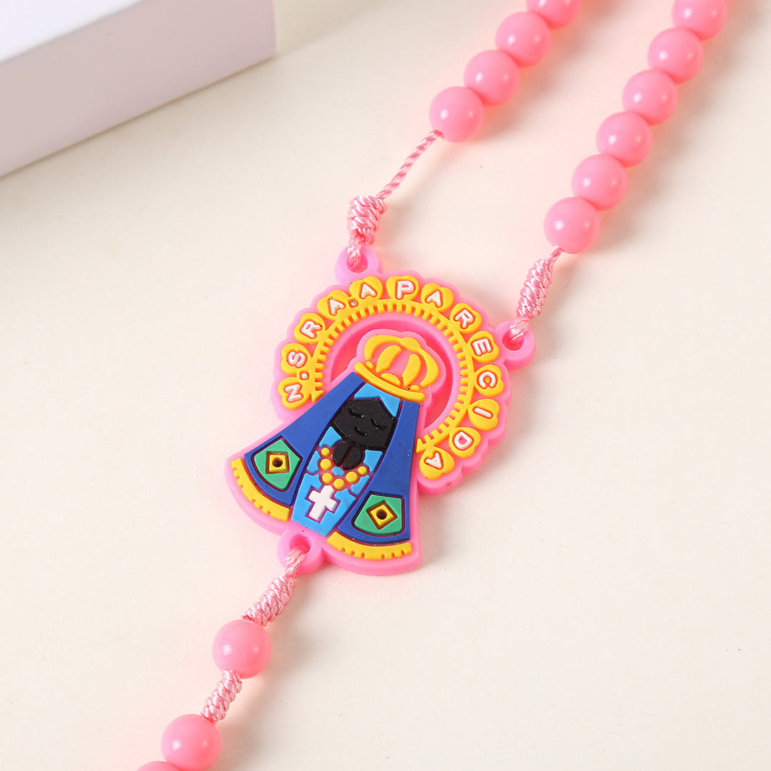 Christianartworkshop Guardian Angel & Crucifix of 8 mm Round Pink/Blue Acrylic Nylon Cord Child Rosary - image 6