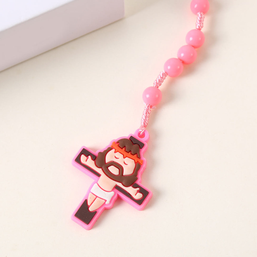 Christianartworkshop Guardian Angel & Crucifix of 8 mm Round Pink/Blue Acrylic Nylon Cord Child Rosary - image 8