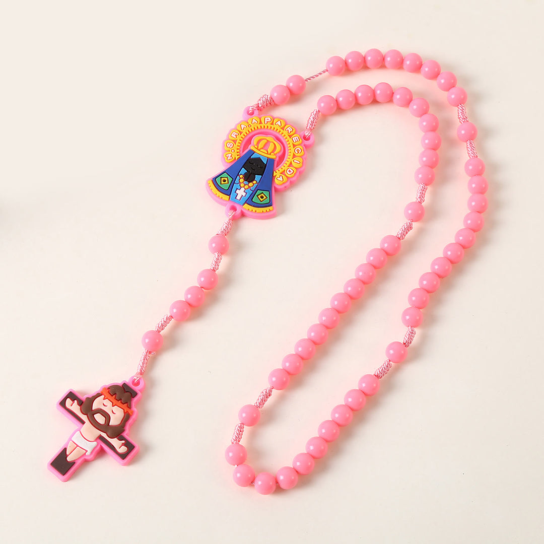Christianartworkshop Guardian Angel & Crucifix of 8 mm Round Pink/Blue Acrylic Nylon Cord Child Rosary - image 7