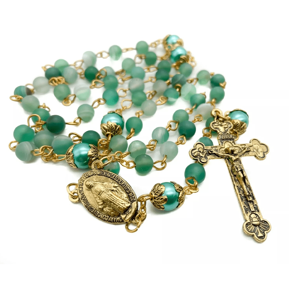 Christianartworkshop Miraculous Medal & Crucifix of 6 mm Round Green Crystal Alloy Chain Rosary - image 7