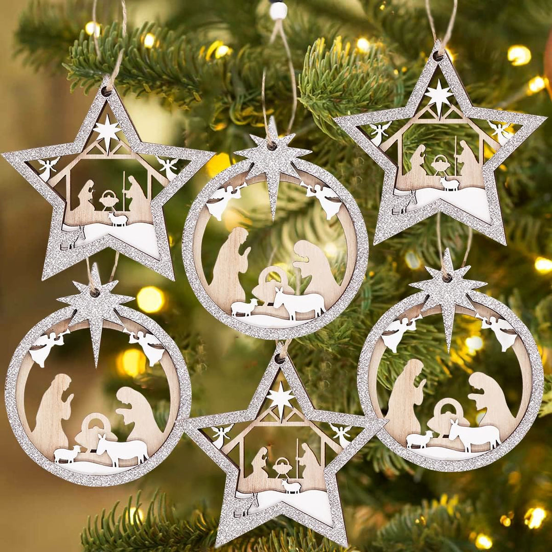 Christianartworkshop 3 Rustic Style Layered Wooden Pendant Christmas Nativity Ornaments - Five-pointed Star - image 1