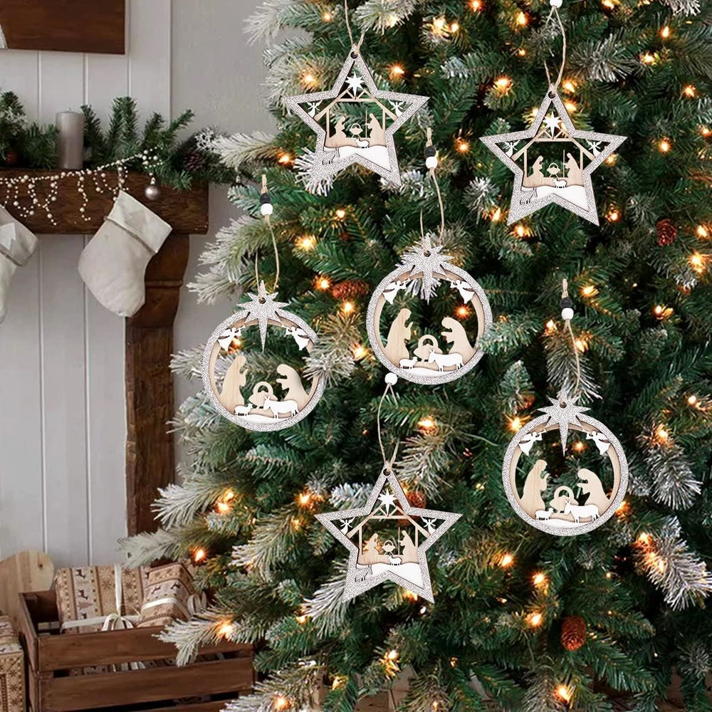 Christianartworkshop 3 Rustic Style Layered Wooden Pendant Christmas Nativity Ornaments - image 2