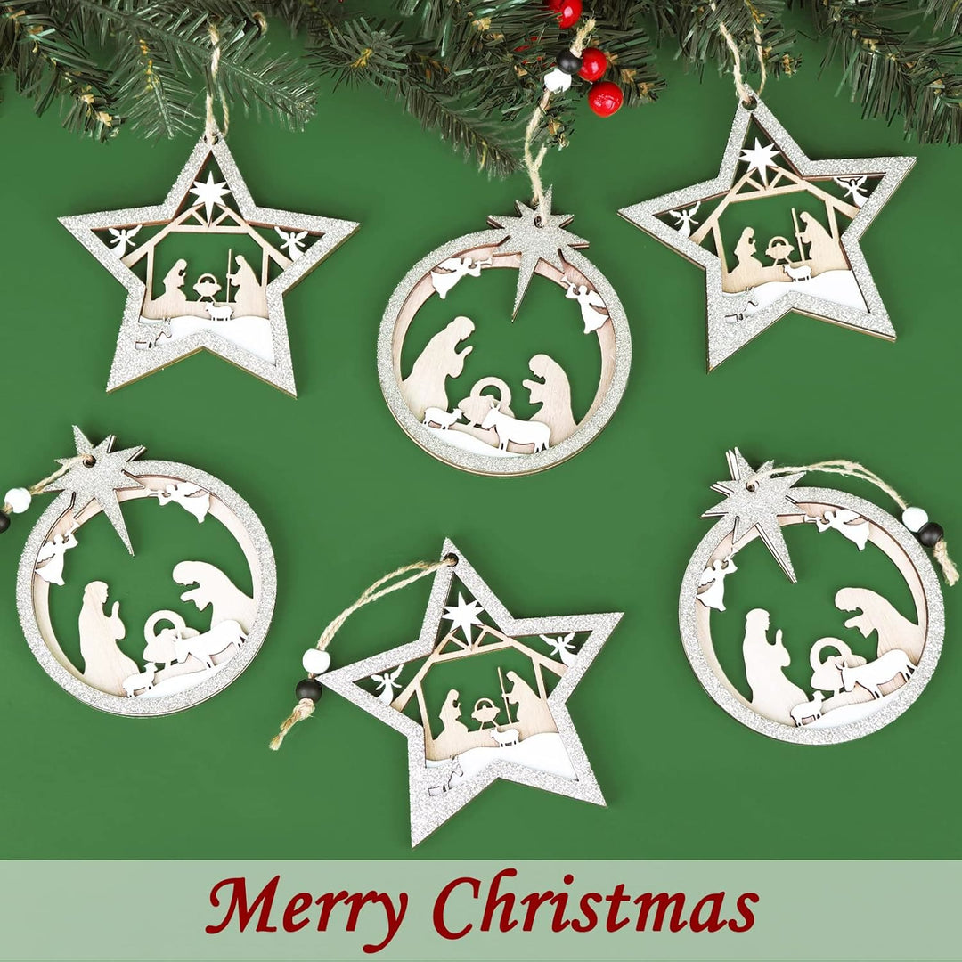 Christianartworkshop 3 Rustic Style Layered Wooden Pendant Christmas Nativity Ornaments - image 4