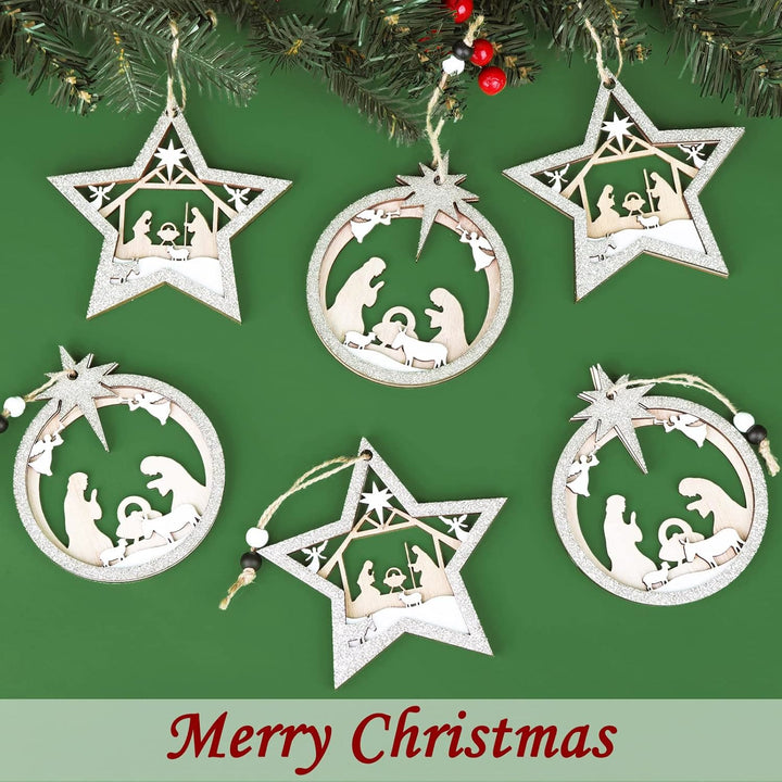 Christianartworkshop 3 Rustic Style Layered Wooden Pendant Christmas Nativity Ornaments - image 4