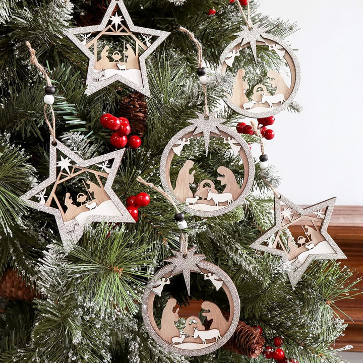 Christianartworkshop 3 Rustic Style Layered Wooden Pendant Christmas Nativity Ornaments - image 3