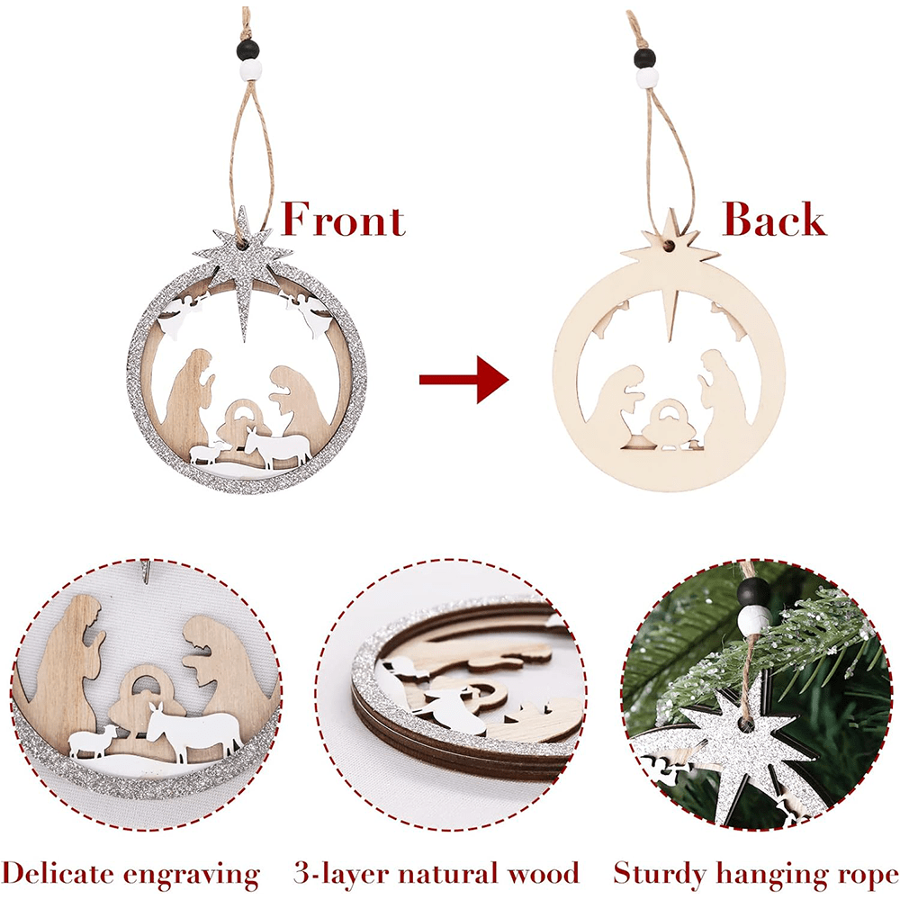 Christianartworkshop 3 Rustic Style Layered Wooden Pendant Christmas Nativity Ornaments - image 8