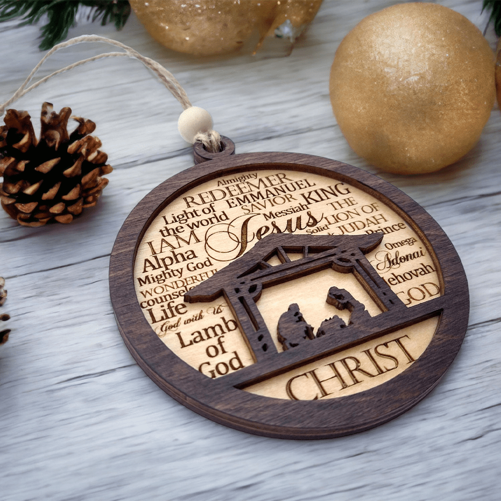 Christianartworkshop Rustic Style Layered Wooden Bible Verse Christmas Nativity Ornaments - image 4