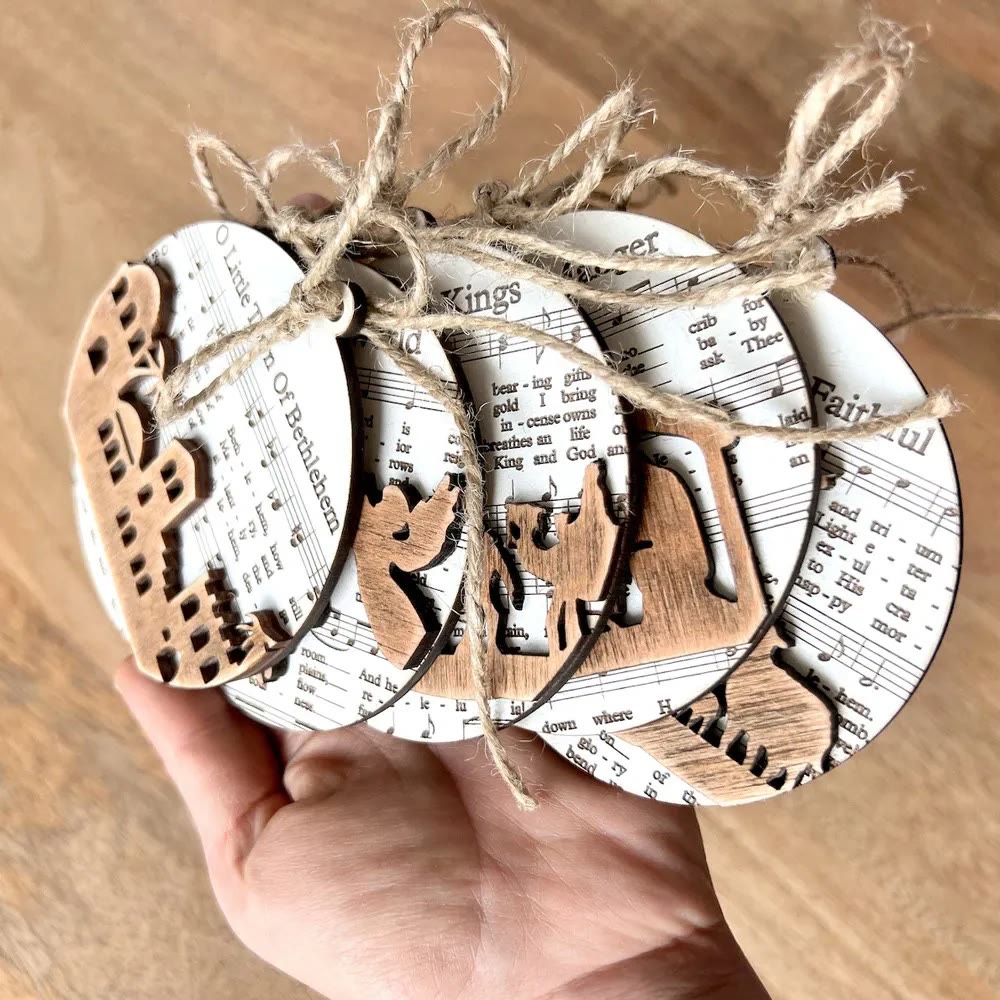 Christianartworkshop 5 Rustic Style Wooden Music Sheet Christmas Nativity Ornaments - image 5
