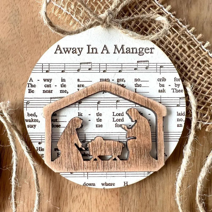 Christianartworkshop 5 Rustic Style Wooden Music Sheet Christmas Nativity Ornaments - Style C - image 8