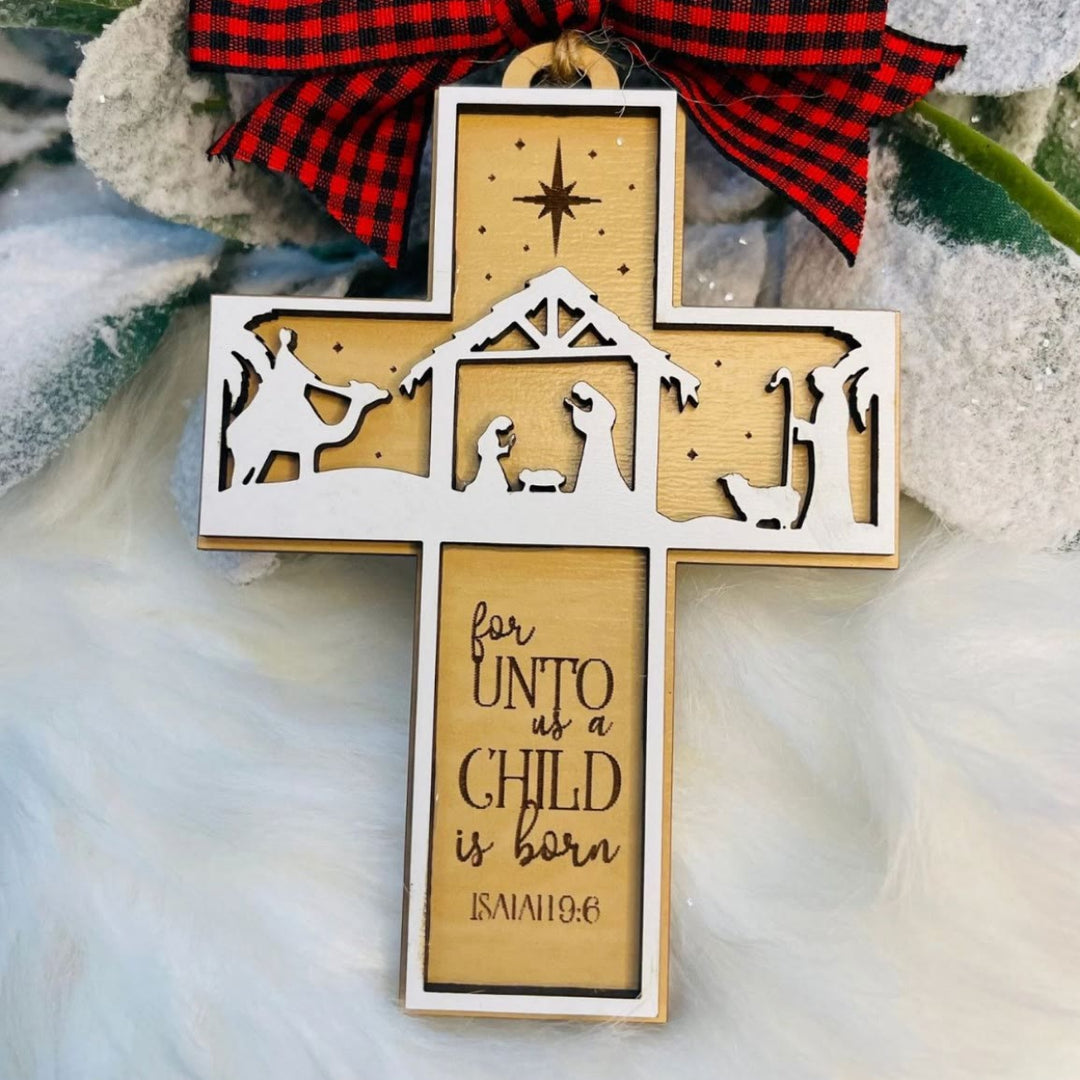 Christianartworkshop Rustic Style Cross Ornaments with Isaiah 9:6 Quote Christmas Nativity Ornaments - Nativity Scene - image 1