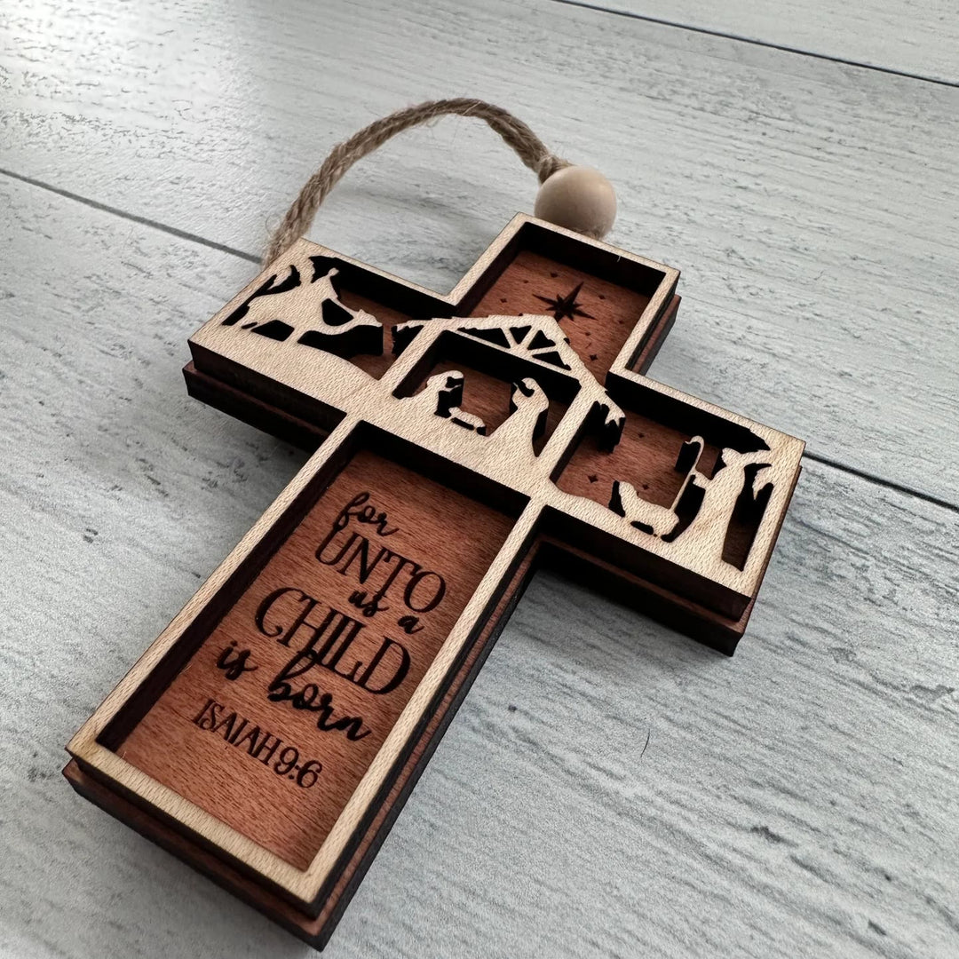 Christianartworkshop Rustic Style Cross Ornaments with Isaiah 9:6 Quote Christmas Nativity Ornaments - image 8