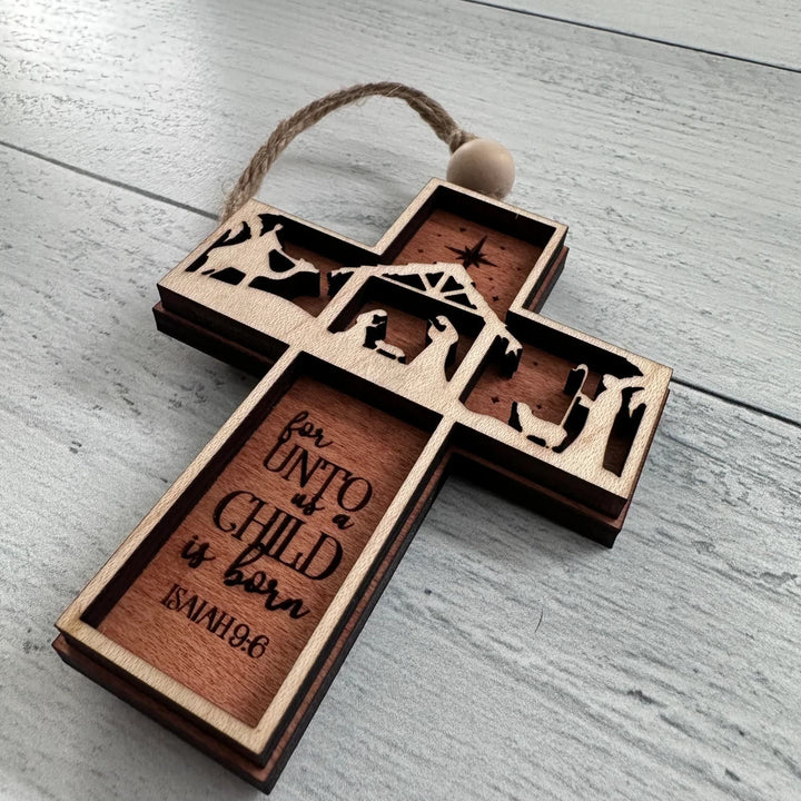 Christianartworkshop Rustic Style Cross Ornaments with Isaiah 9:6 Quote Christmas Nativity Ornaments - image 8