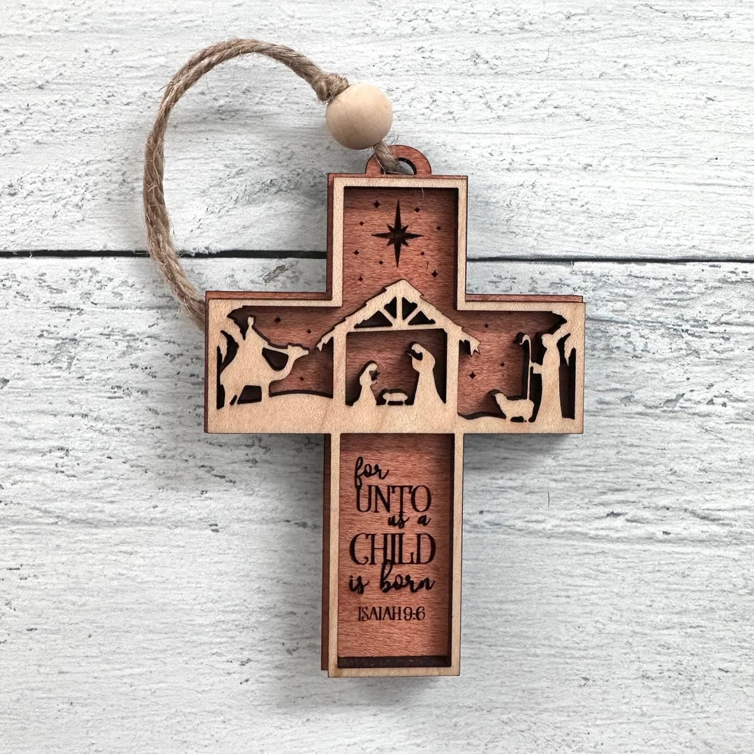 Christianartworkshop Rustic Style Cross Ornaments with Isaiah 9:6 Quote Christmas Nativity Ornaments - image 6