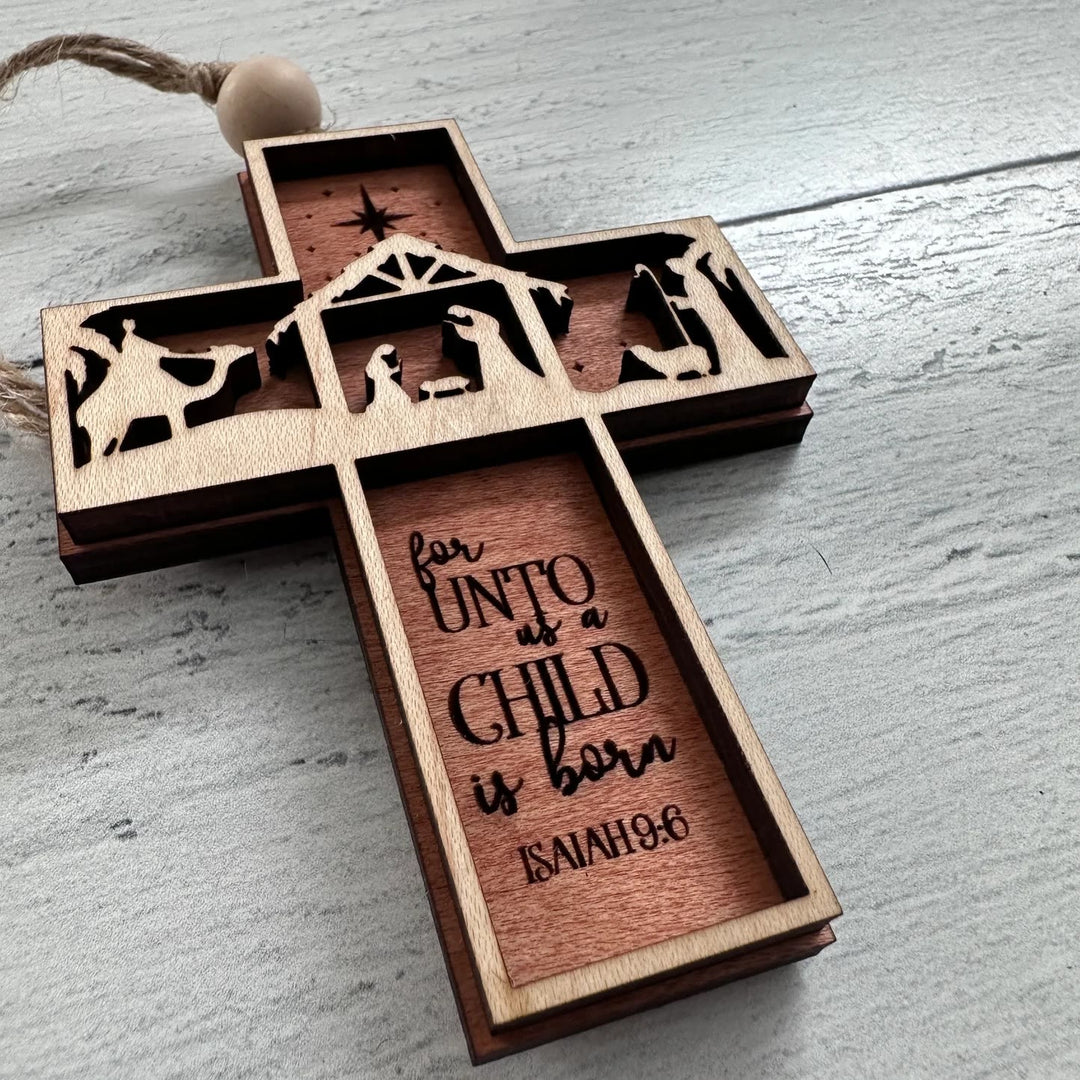 Christianartworkshop Rustic Style Cross Ornaments with Isaiah 9:6 Quote Christmas Nativity Ornaments - image 7