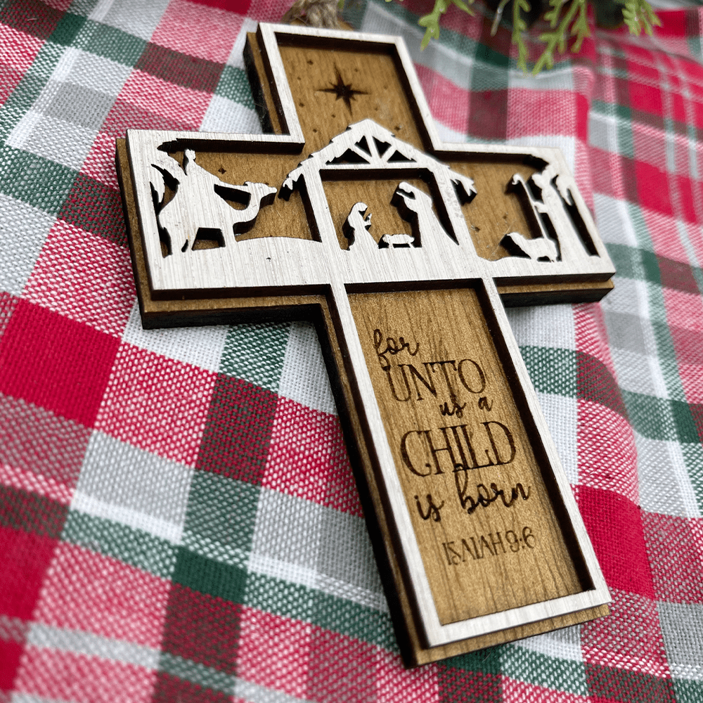 Christianartworkshop Rustic Style Cross Ornaments with Isaiah 9:6 Quote Christmas Nativity Ornaments - image 3