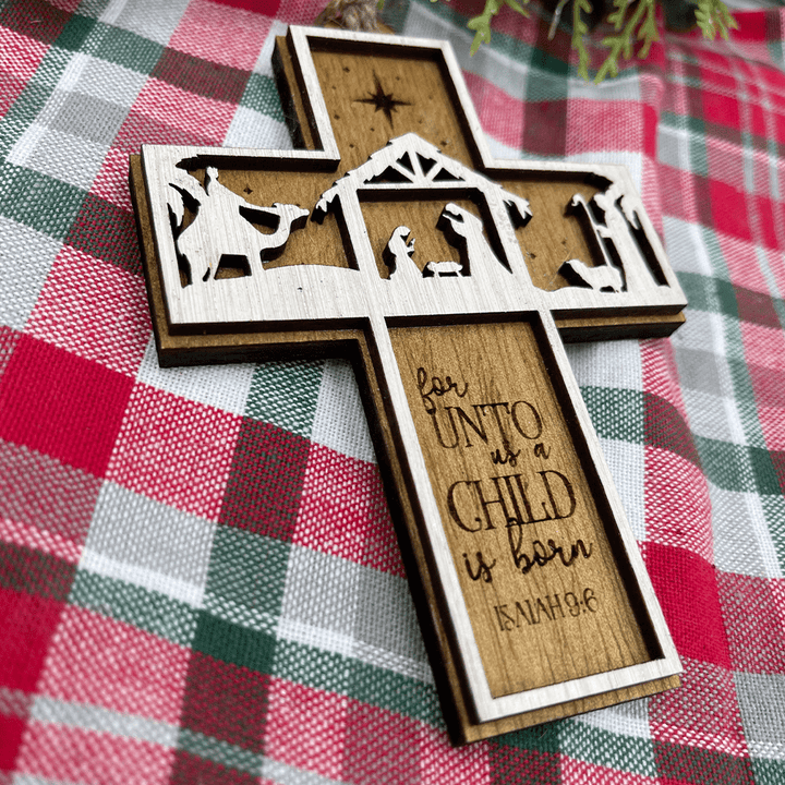 Christianartworkshop Rustic Style Cross Ornaments with Isaiah 9:6 Quote Christmas Nativity Ornaments - image 3