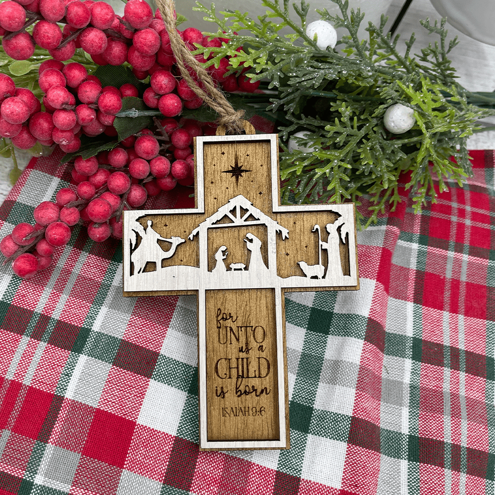 Christianartworkshop Rustic Style Cross Ornaments with Isaiah 9:6 Quote Christmas Nativity Ornaments - image 2