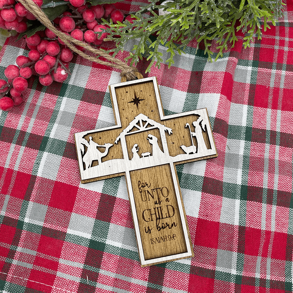 Christianartworkshop Rustic Style Cross Ornaments with Isaiah 9:6 Quote Christmas Nativity Ornaments - image 5