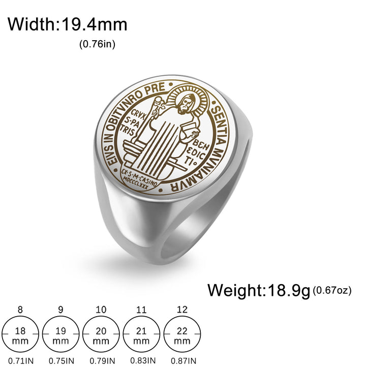 Christianartworkshop Retro-pop Style Engraved St. Benedict's Exorcism Medal Stainless Ring - image 7