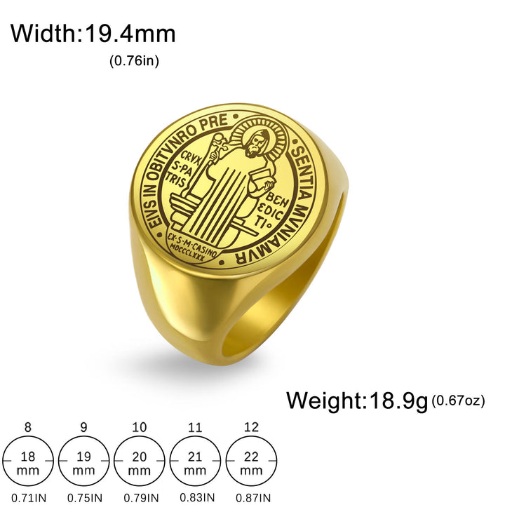 Christianartworkshop Retro-pop Style Engraved St. Benedict's Exorcism Medal Stainless Ring - image 8