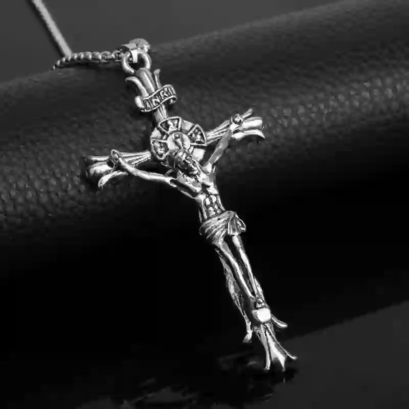 Christianartworkshop Retro Style Stainless Steel Crucifix Jewelry Chain Pendant Necklace - image 2