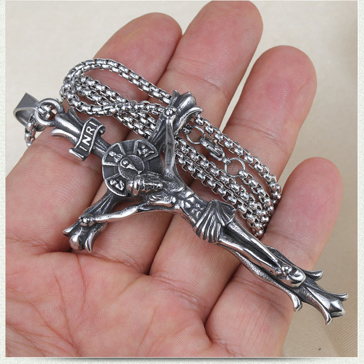 Christianartworkshop Retro Style Stainless Steel Crucifix Jewelry Chain Pendant Necklace - image 3