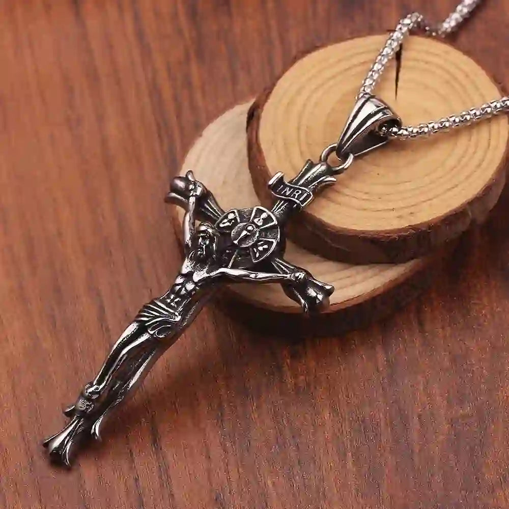 Christianartworkshop Retro Style Stainless Steel Crucifix Jewelry Chain Pendant Necklace - Silver - image 1